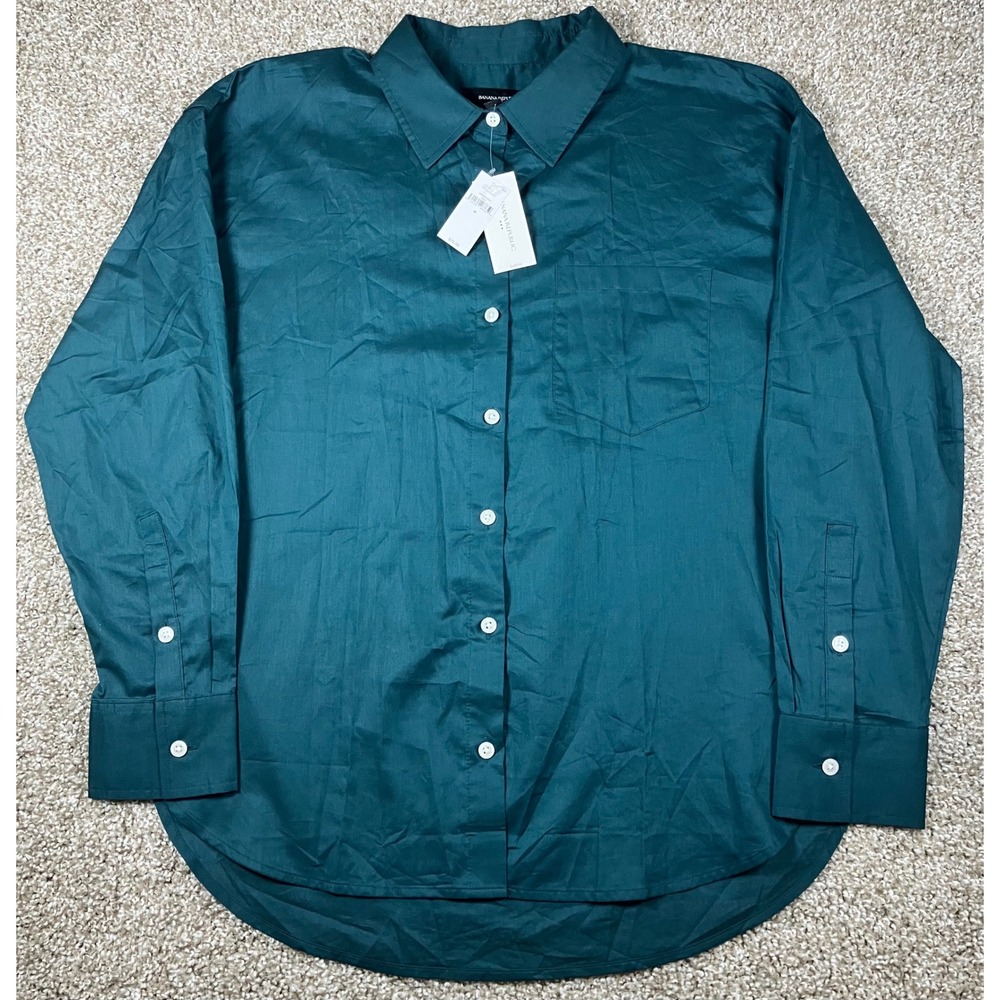 Banana Republic Womens LS Voile Pocket Shirt Teal Green Cotton Size Medium